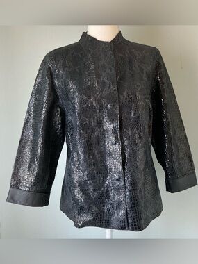 Chico's Black 100% Leather Faux-Croc Cropped Jacket